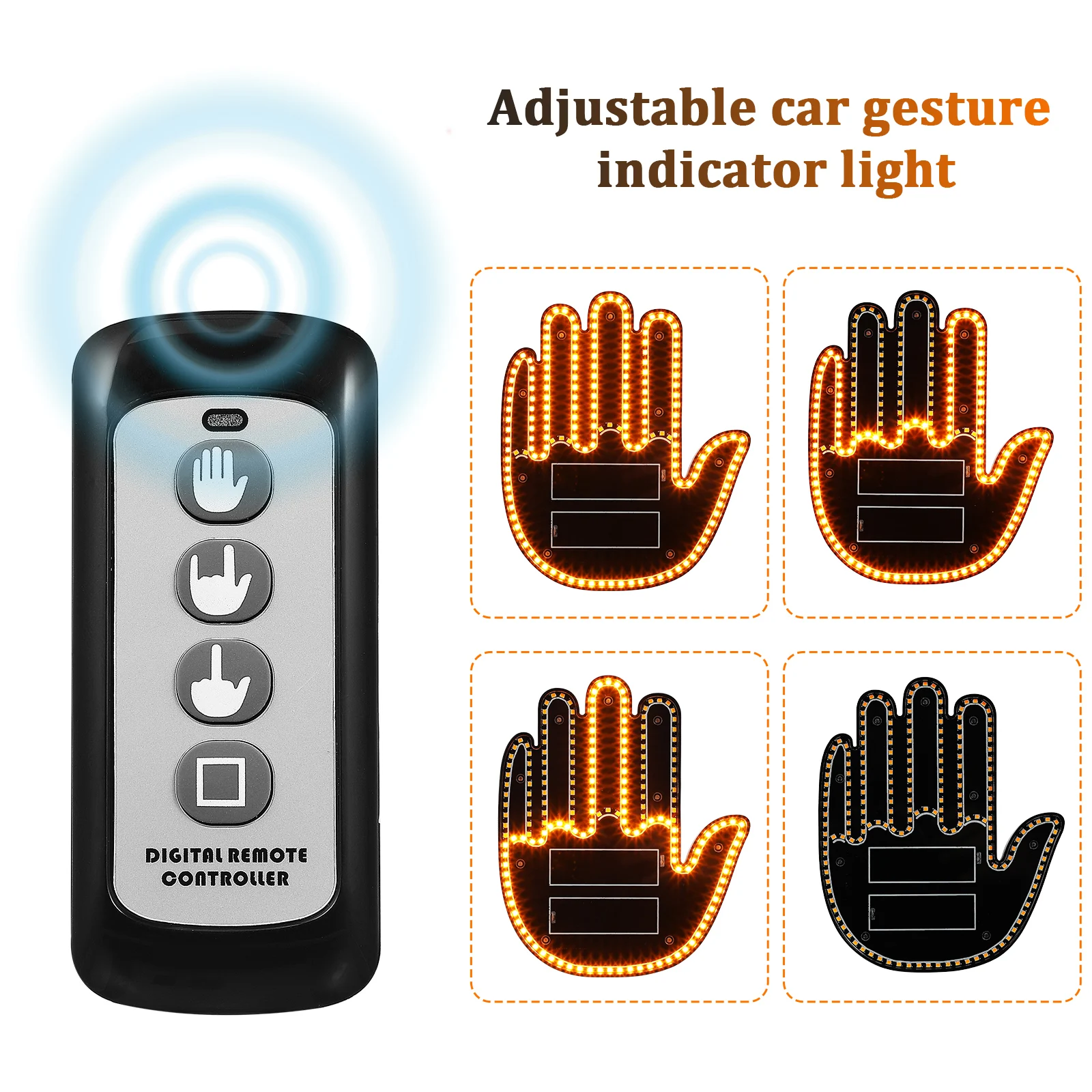 

Palm Lamp Hand Gesture Light For Car Yellow LED Sign Headlights Flick Finger Driving Turn Signal Bright Portable