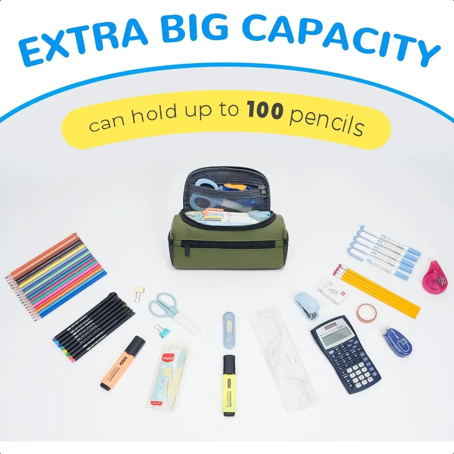 منظم مقلمة جامبو للرجال والنساء، حقيبة أقلام رصاص ذات سعة كبيرة جدًا، حقيبة تخزين قوية محمولة للسفر في المكتب