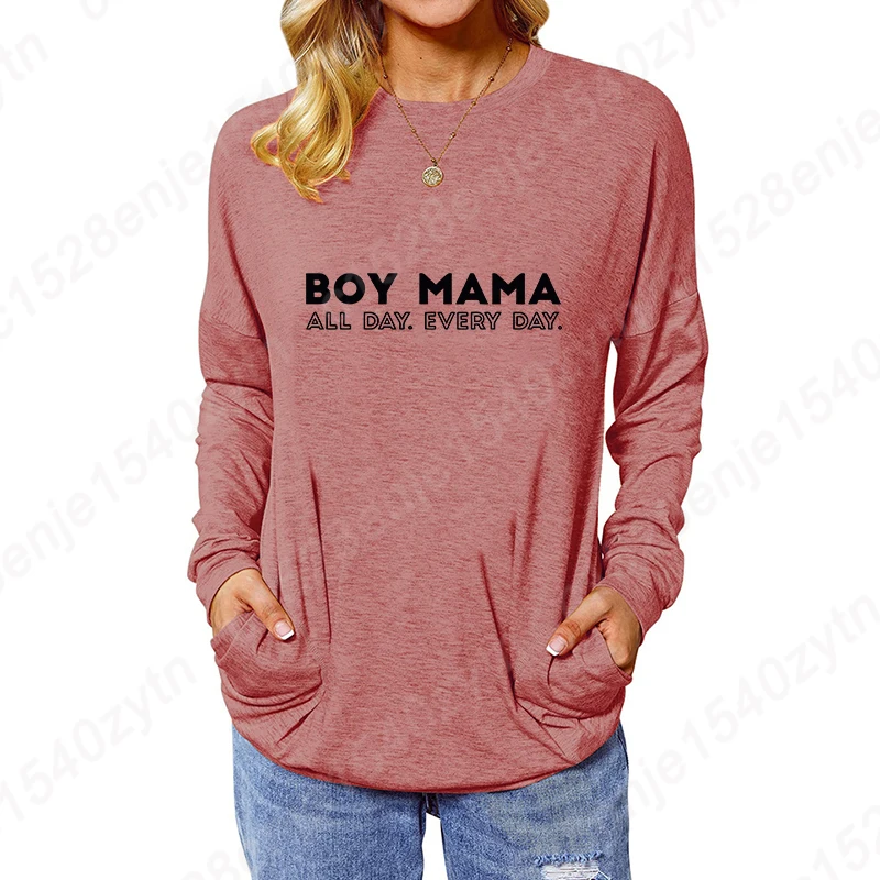 

Women's Casual Autumn And Winter Tops Boy Mama All Day Every Day Long Sleeve T Shirt O-neck Blouses Ladies Pullovers Sweatshirts