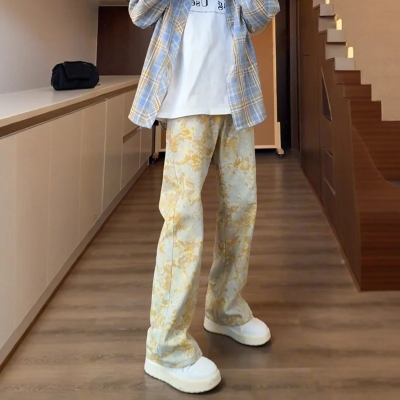 Herbst Retro Jacquard Design Gedruckt Baggy Jeans Für Mann Hip Hop Mode Gerade Denim Pantalones Y2K Streetwear Breite Bein Jean