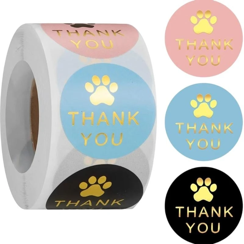 

Paws Print Thank You Sticker Decorative Labels Small Business Thank You Labels Gift Sealing Sticker Round Envelope Seals