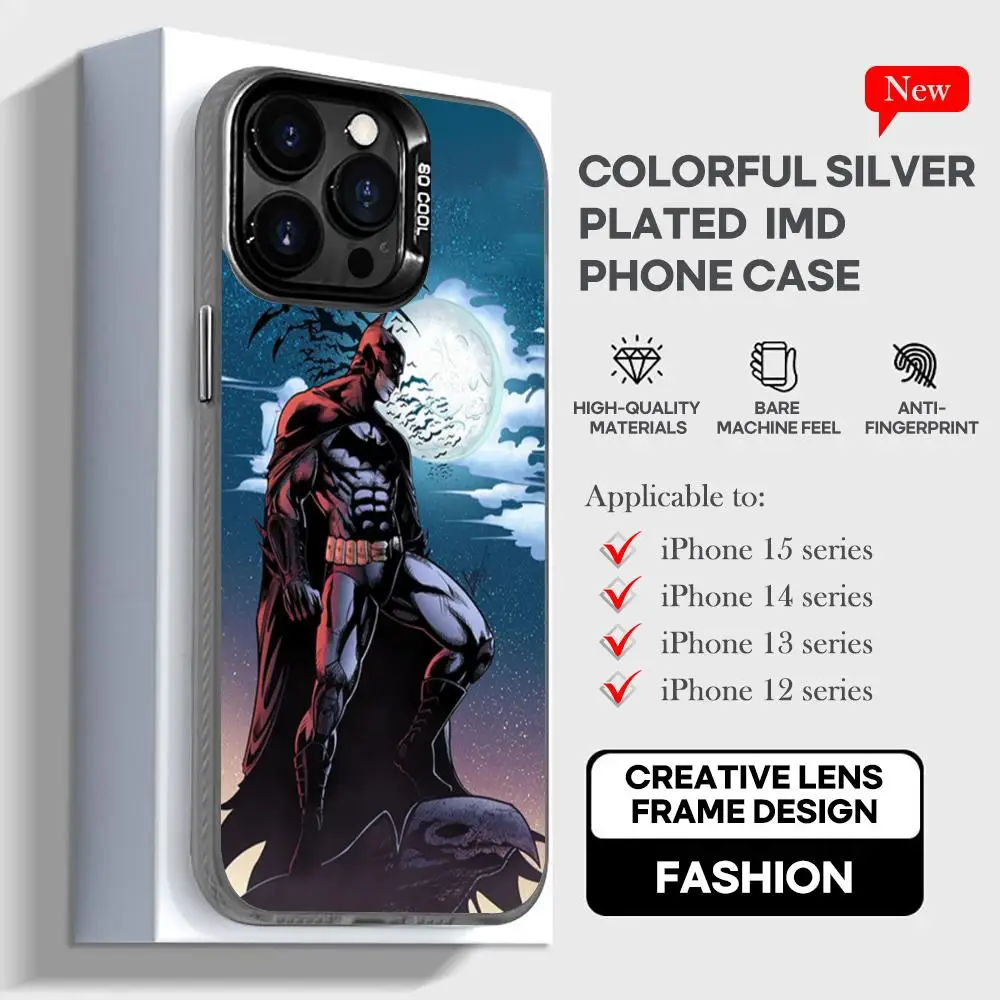 Anime B-Batman Phone Case black IMD Colorful Silver Suitable soft case for iPhone 16 15 14 13 12 11 XS Pro Max