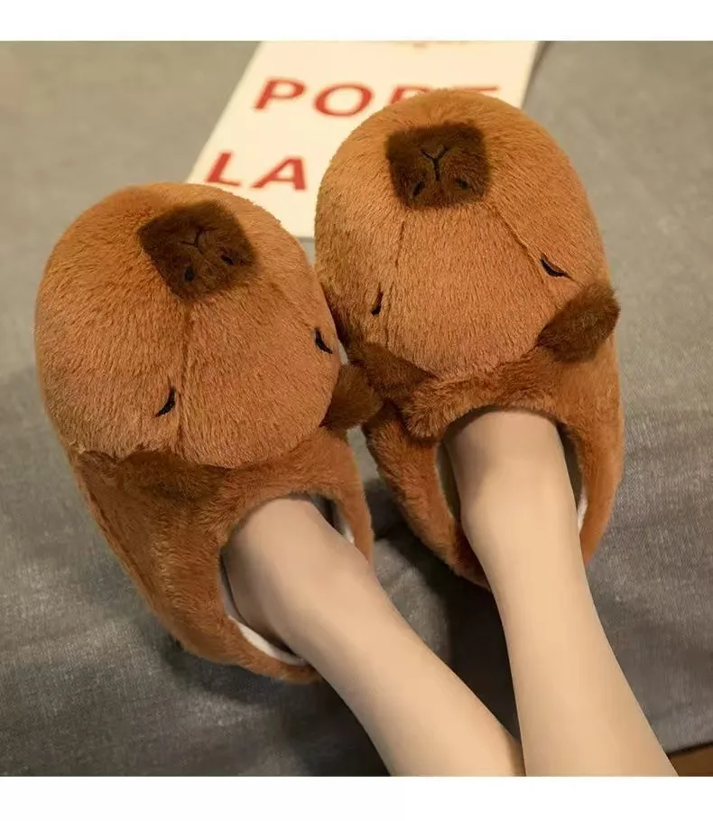 

Cute Cartoon Capybara Cotton Slippers Half Wrap Heel Home Soft Non-slip Warm Breathable Indoor Plush Shoes Couple Slippers