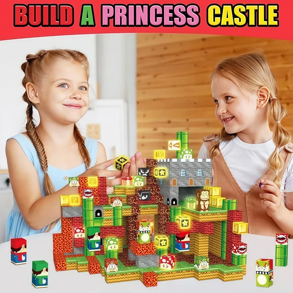 Blocos magnéticos criativos, construir ímã mundo mario conjunto para meninos e meninas de 3 anos ou mais jogos criativos para crianças brinquedos presentes de aniversário