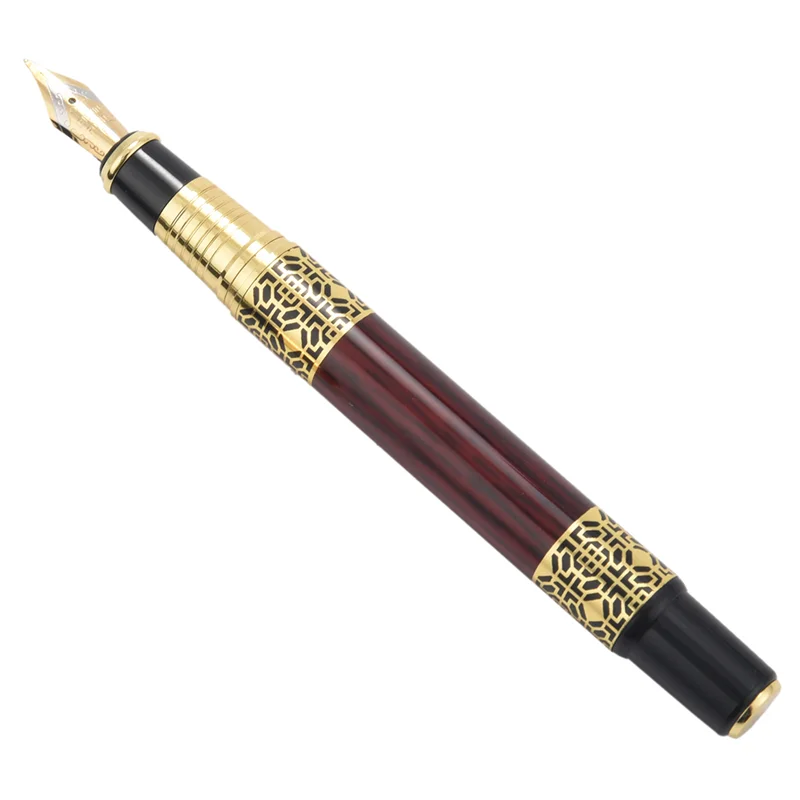 

3X Chinese Classical Fountain Pen Golden Metal Wood Signature Pen For Office Business Signature School Student Gift