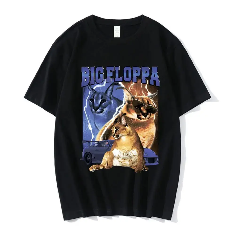 

Funny Big Floppa Cat Print T-shirt High Quality Aesthetics Graphic Short Sleeve T-shirts Oversized Hip Hop Streetwear Couples