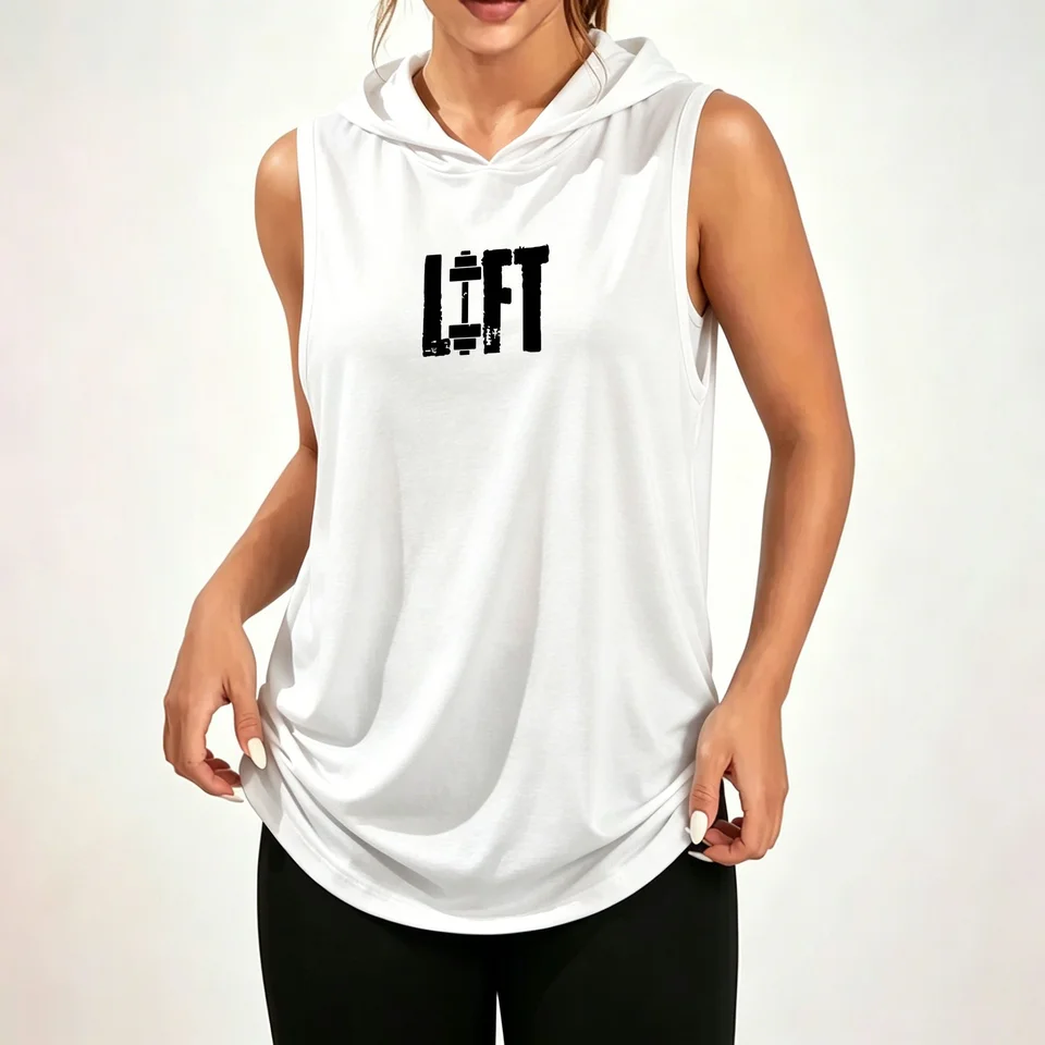 Vintage Distressed Lift Barbell Loose Hoodie Tank Top