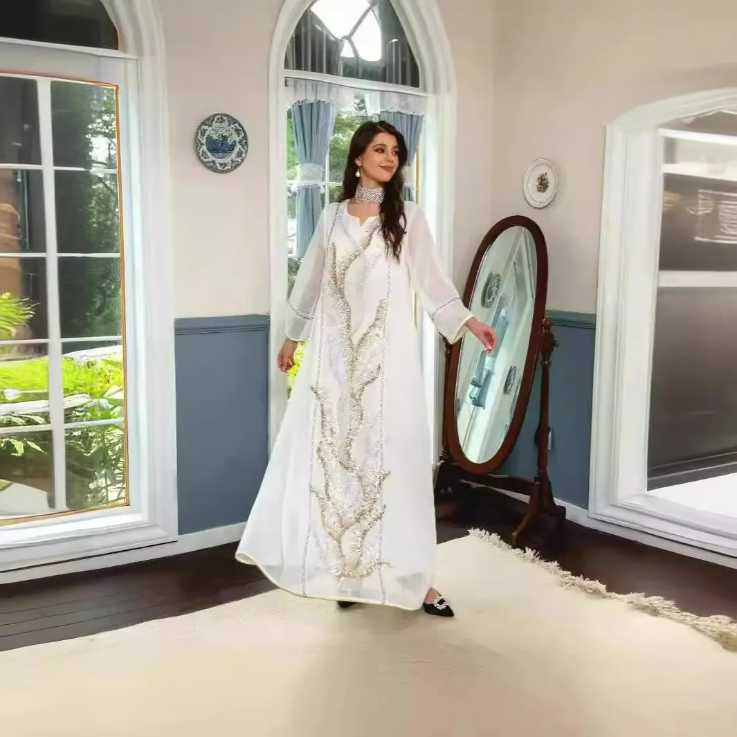 

Muslim robe sequined embroidery Dubai guest evening dress dress fashion simple temperament elegant vacation style high-end banqu