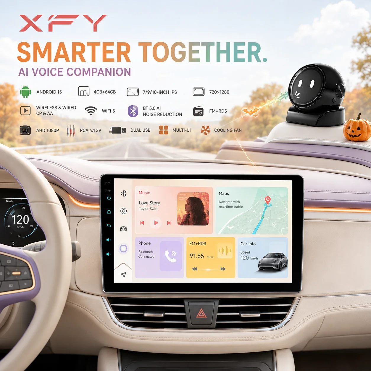 XFY AI Voice Robot for Car Smart Assistant Hands-Free Navigation Music Calls Weather News Chat OTA Update 2.4GHz WiFi Robot NEW
