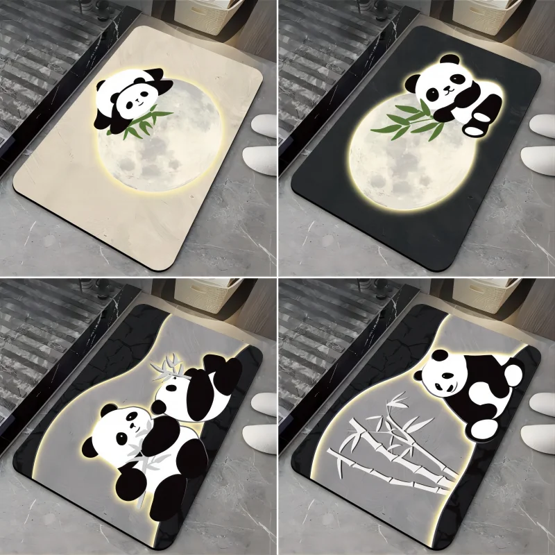 Cute Panda Door Mat Chinese Style Bathroom Diatom Mud Floor Rug Anti Slip Household Toilet Super Absorbent Quick Drying Carpet