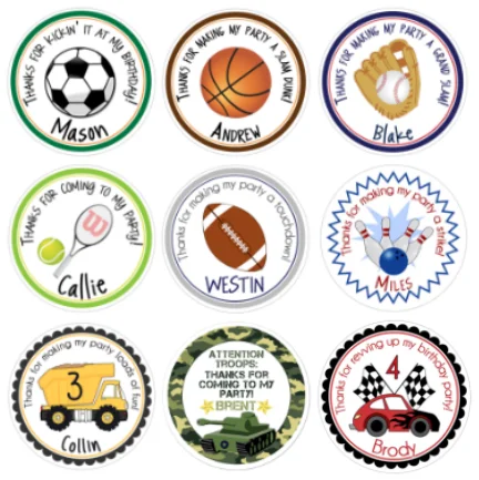 Custom Sticker Football Baseball Basketball Bike Tennis Soccer Sports Birthday Party Thank You Baby Shower Label Personalized Na