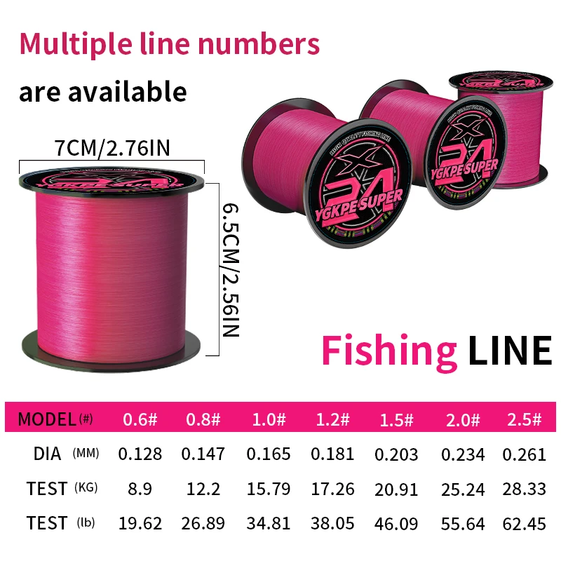 Second-generation Upgrade: Pink X24 PE Fishing Line, Wear-resistant and Bite-resistant, Long Service Life, High Tensile Strength