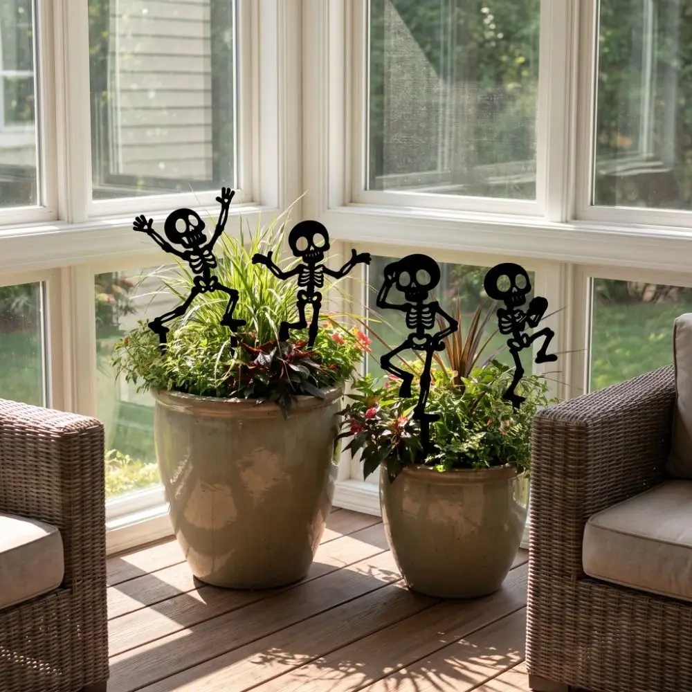 Skull Halloween Decorations Dancing Skeleton Hollow Out Bone Dancer Yard Stake Gothic Style Acrylic Humorous Art Stakes Outdoor