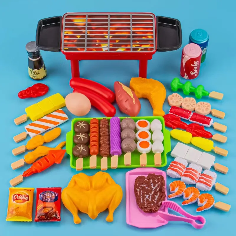 

Kids Simulation Barbecue Toy Set BBQ Cooking Pretend Play Kitchen Toys Interactive Grill Play Food Cookware Playset for Children