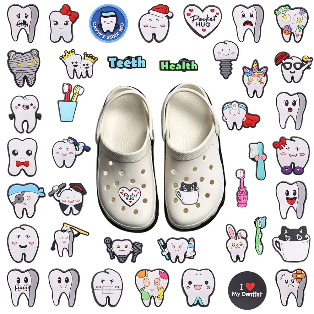 40pcs/set Shoe Charms Tooth Health Brush Cute Garden Shoes Accessories Buckle Decorations Fit Wristband Kids Gift