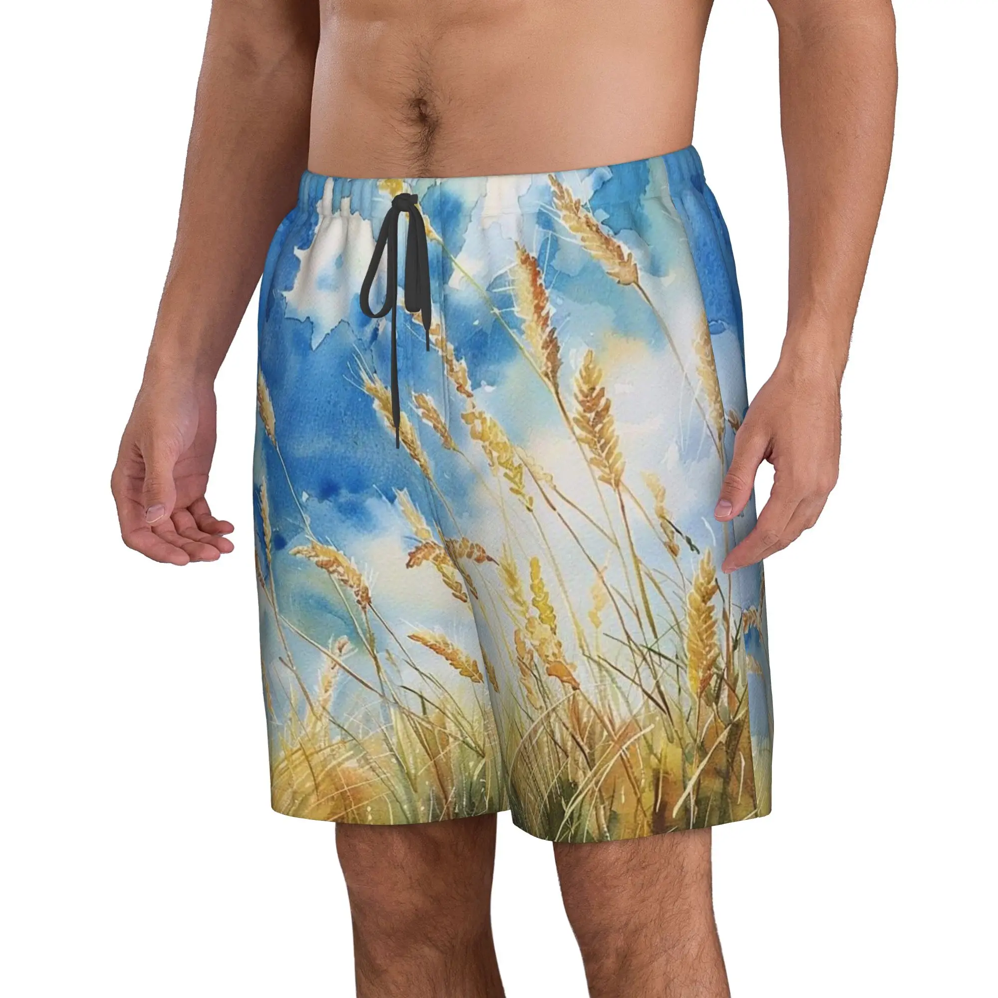 Artistic Reeds And Grasses Painting Trunks Beach Board Shorts Casual Quick Dry Swim Summer Men Pants