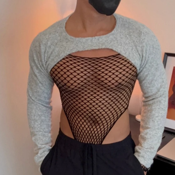 

Men's Trendy Bodysuits Sexy Mesh Top Male Breathable Costumes Autumn Winter Underwear Fetish Net Clothes Ropa interior Hombres
