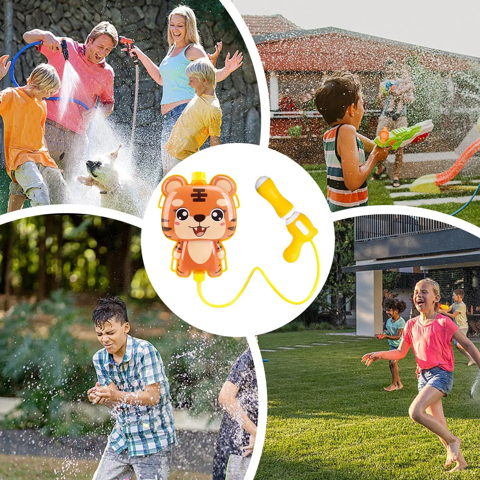 Water Soaker Pull-out Design Beach Fight Game with Backpack Cartoon Animal Water Toys Outside for Boys Girls Adults Family