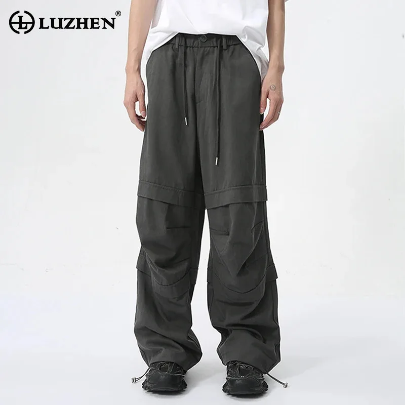 LUZHEN Autumn Decorate Splicing Design Trendy Straight Pants Fashion Street Plain Korean New Baggy Men Wide Leg Trousers LZ6824