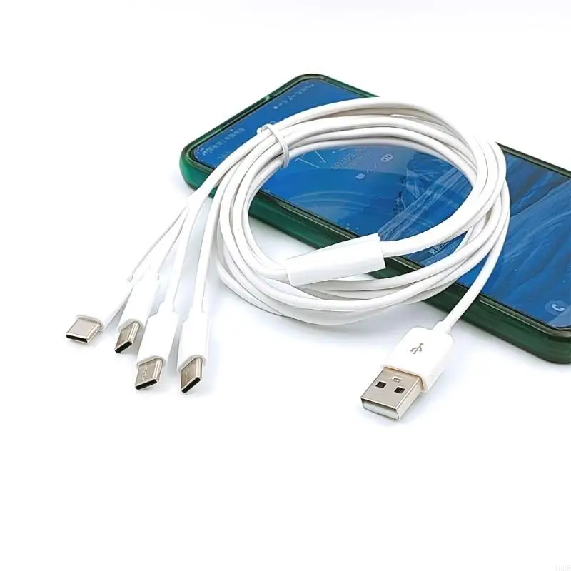 462E Nylon Braided USB C Splitter Cable with 4 Type-C Male Connectors, Faster Charging Cord Multi Cable Black/White