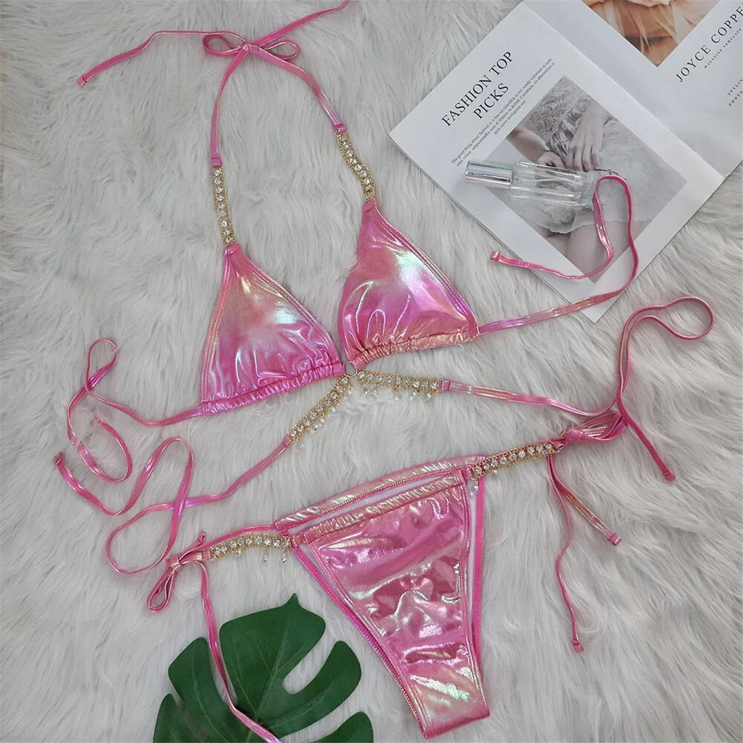 Diamant-Strass-PU-Kunstleder-Bikini, Damen-Badeanzug, zweiteiliges Bikini-Set, Badebekleidung, Badeanzug, Modell V5131 – Detail 22