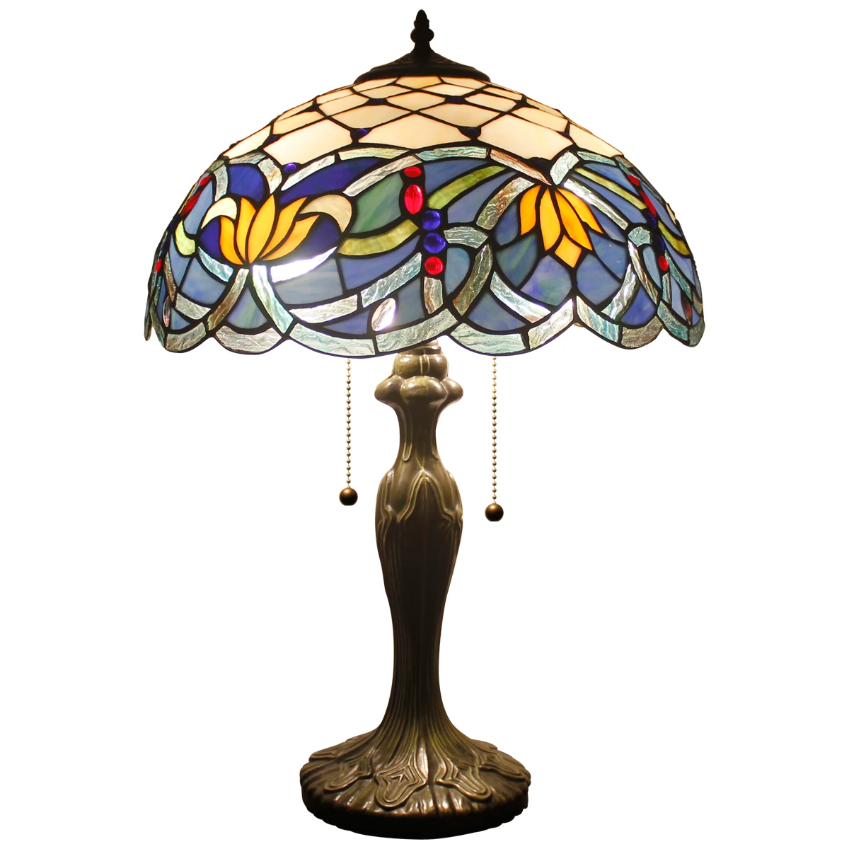 

16X24 Inches Stained Glass Bedside Desk Reading Lamps Decor Metal Base room Blue Lotus Style Tiffany Table Lamp Wholesale Light