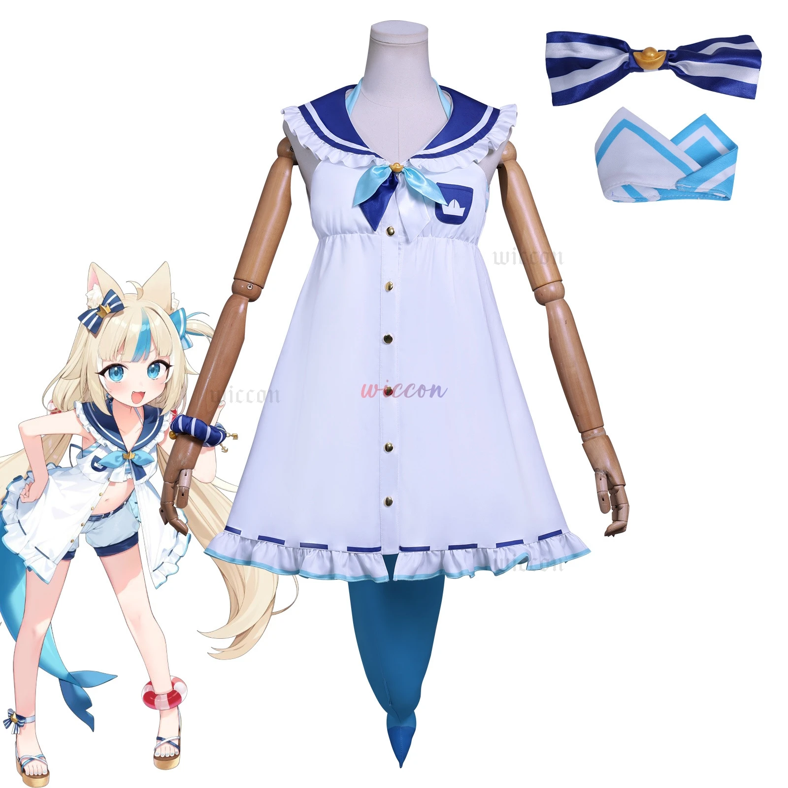 أزياء Vtuber Sameko Saba التأثيرية Gura التناسخ من Saba Sailor فستان لطيف لحفلات الهالوين الأنيمي ملابس نسائية