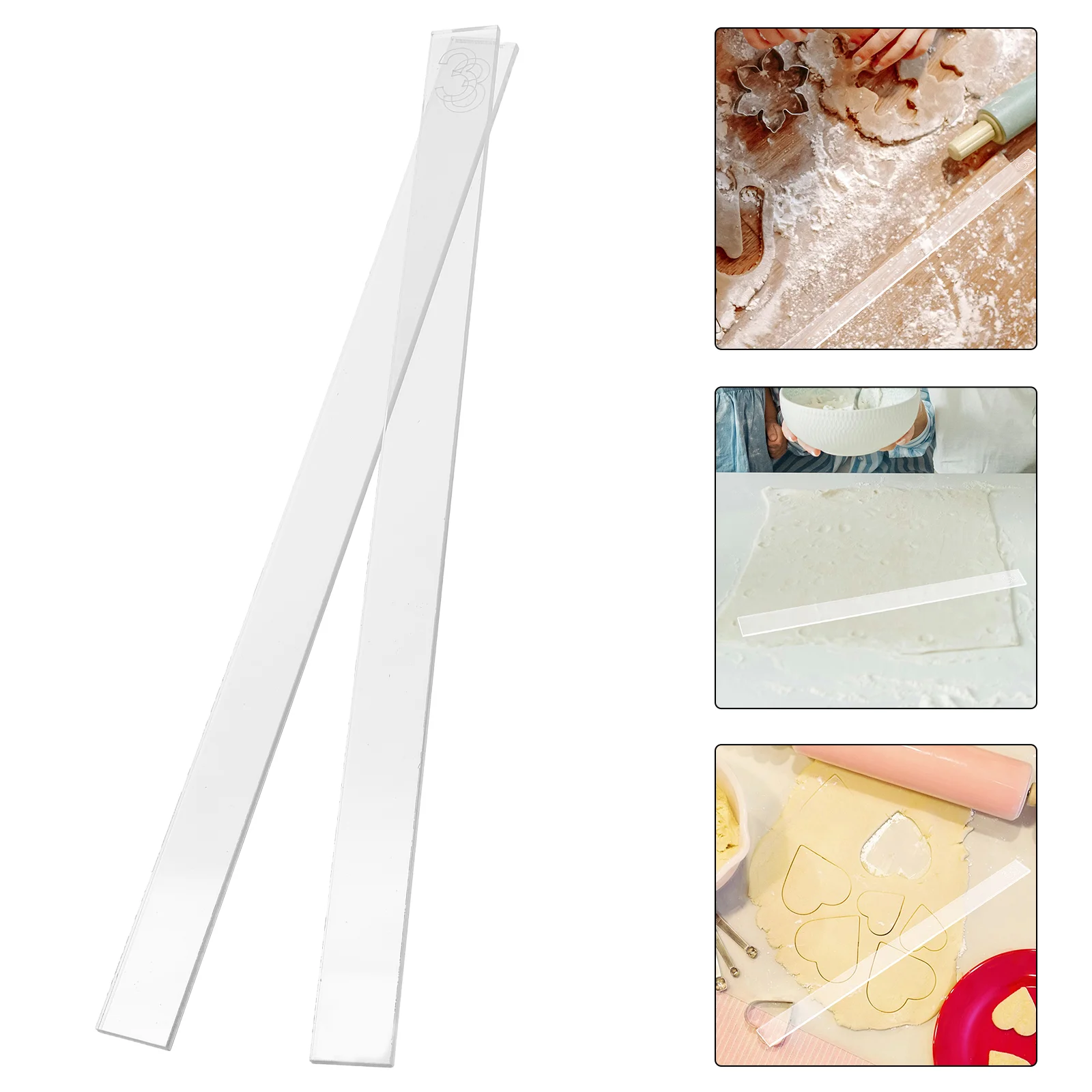

2 Pcs Biscuit Thickness Balance Ruler Fiber Gummies Fondant Smoother Tool Acrylic Culinary Make Pin