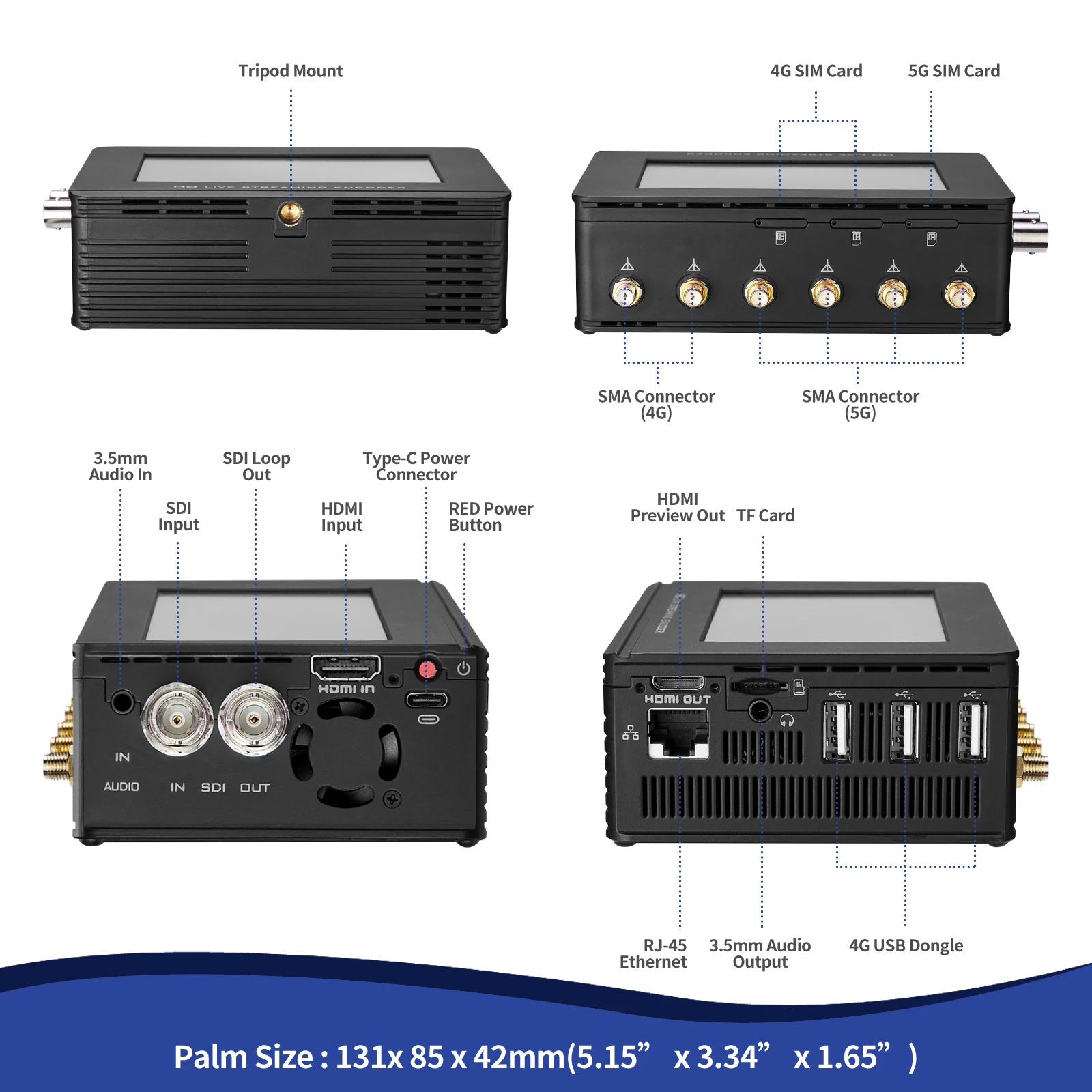 Zowietek LiveV400 Portable Bonding Live Video Streaming 5G Encoder for Facebook, Twitch, YouTube and Twitter RTMP RTMPS