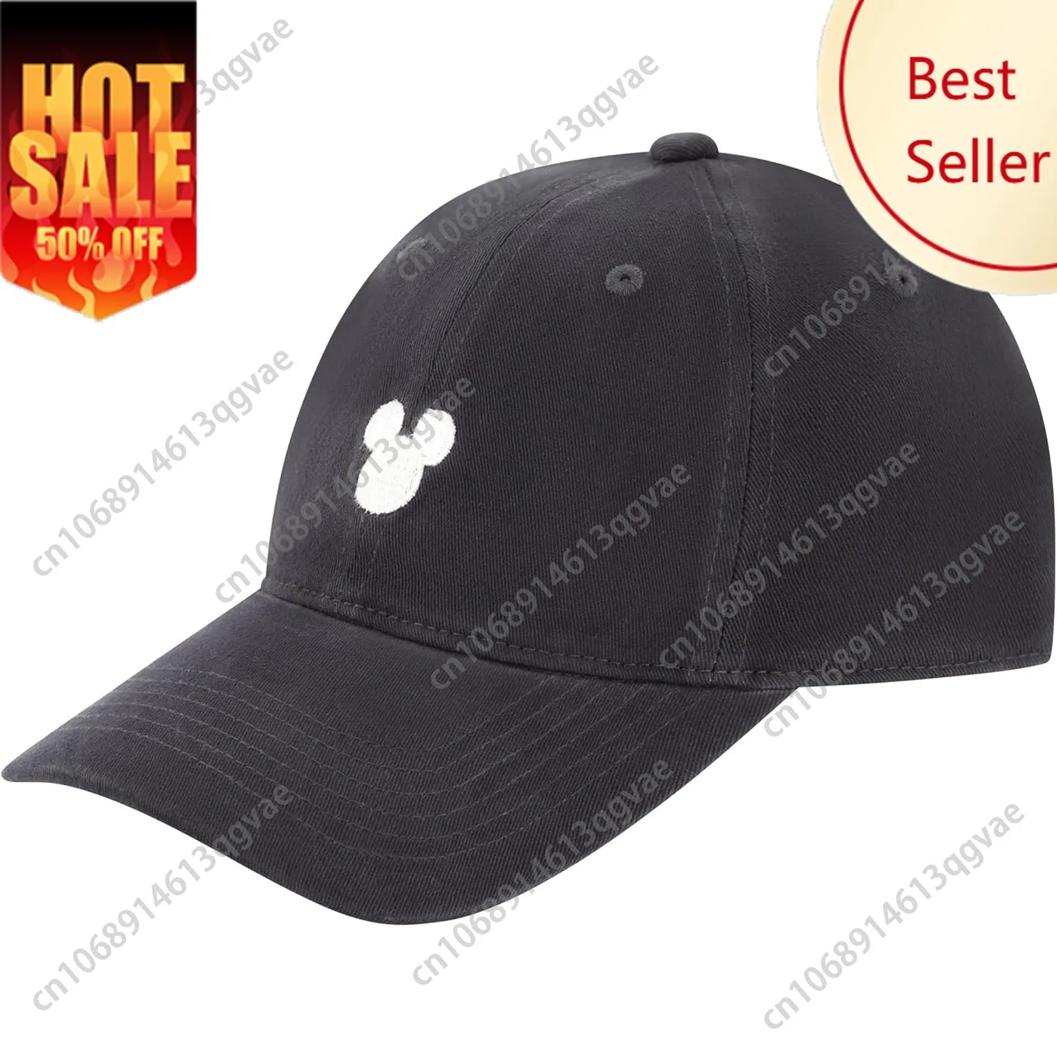 Gorra de béisbol de sarga de Mickey Mouse de Disney, gorra Snapback bordada para adultos, talla única ajustable, negro
