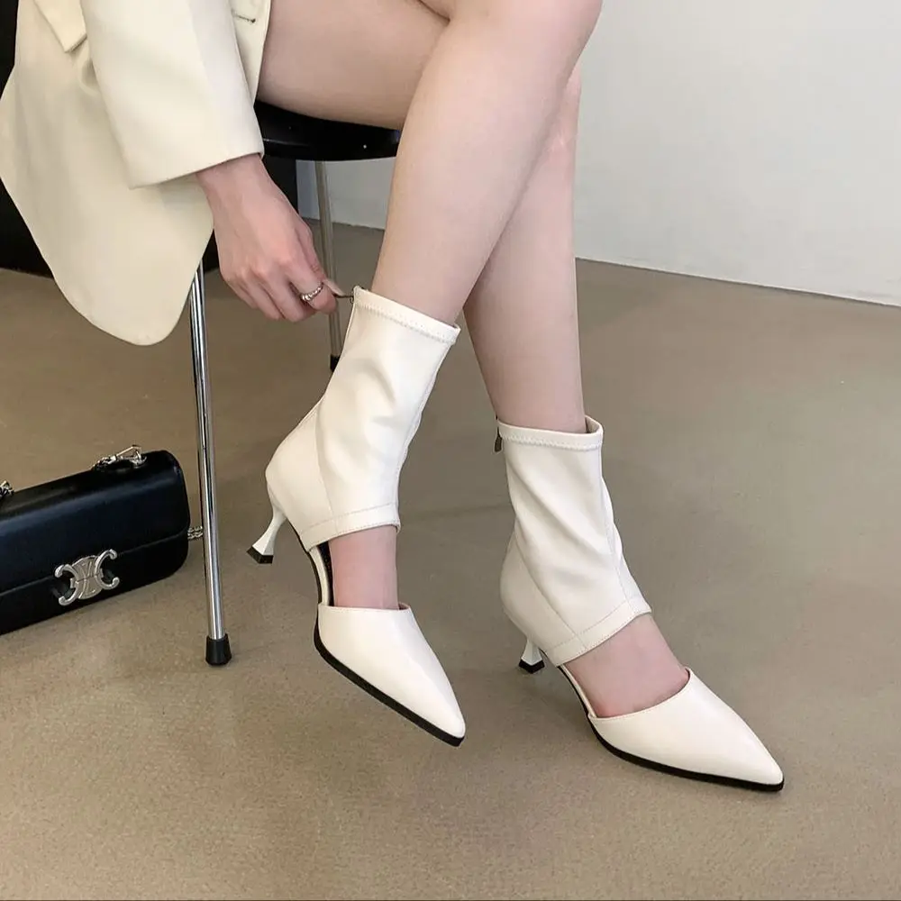 Pointed Toe Women Ankle Boots Chelsea Botas  2023 New Arrivals Fashion Black White Blue Back Zipper Party Pumps Shoes Woman