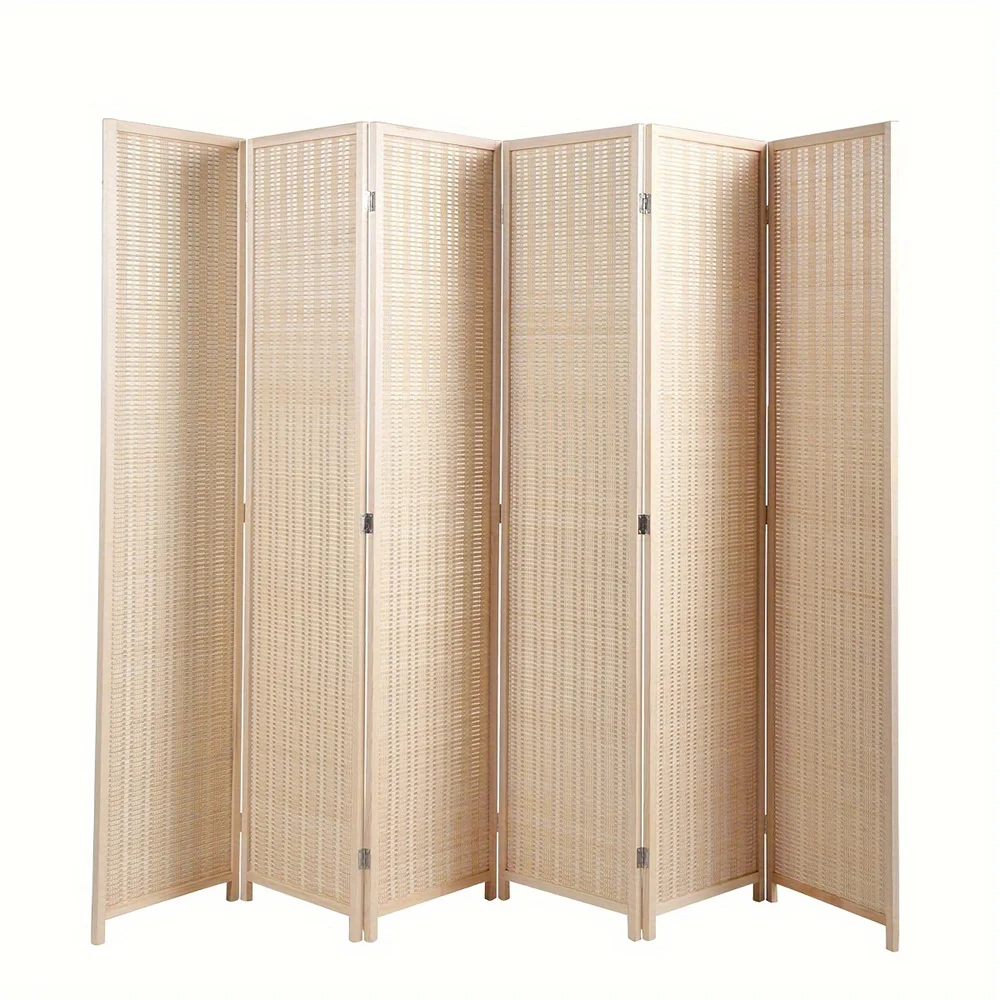 6 Panel Bamboo Room Partition, Private Folding Portable Partition Screen, Suitable For Home Office - Natural