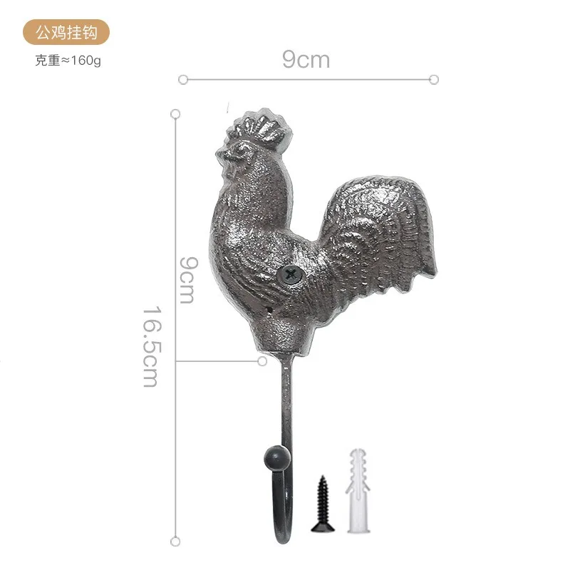 Iron Rooster Hen Animal Hanger Wall Decoration Retro Creative Home Decor Homestay Clothes Hooks with Nails Punching Fixing