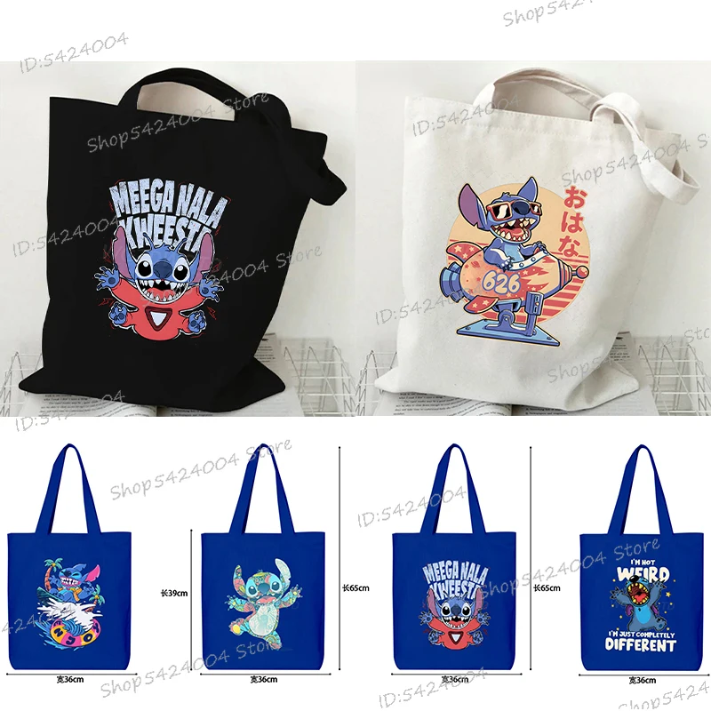 

Anime Stitch Canvas Shoulder Bags Women Men Fashion Disney Tote Bag Black White Blue Casual Stitch Student Boys Girls Handbags