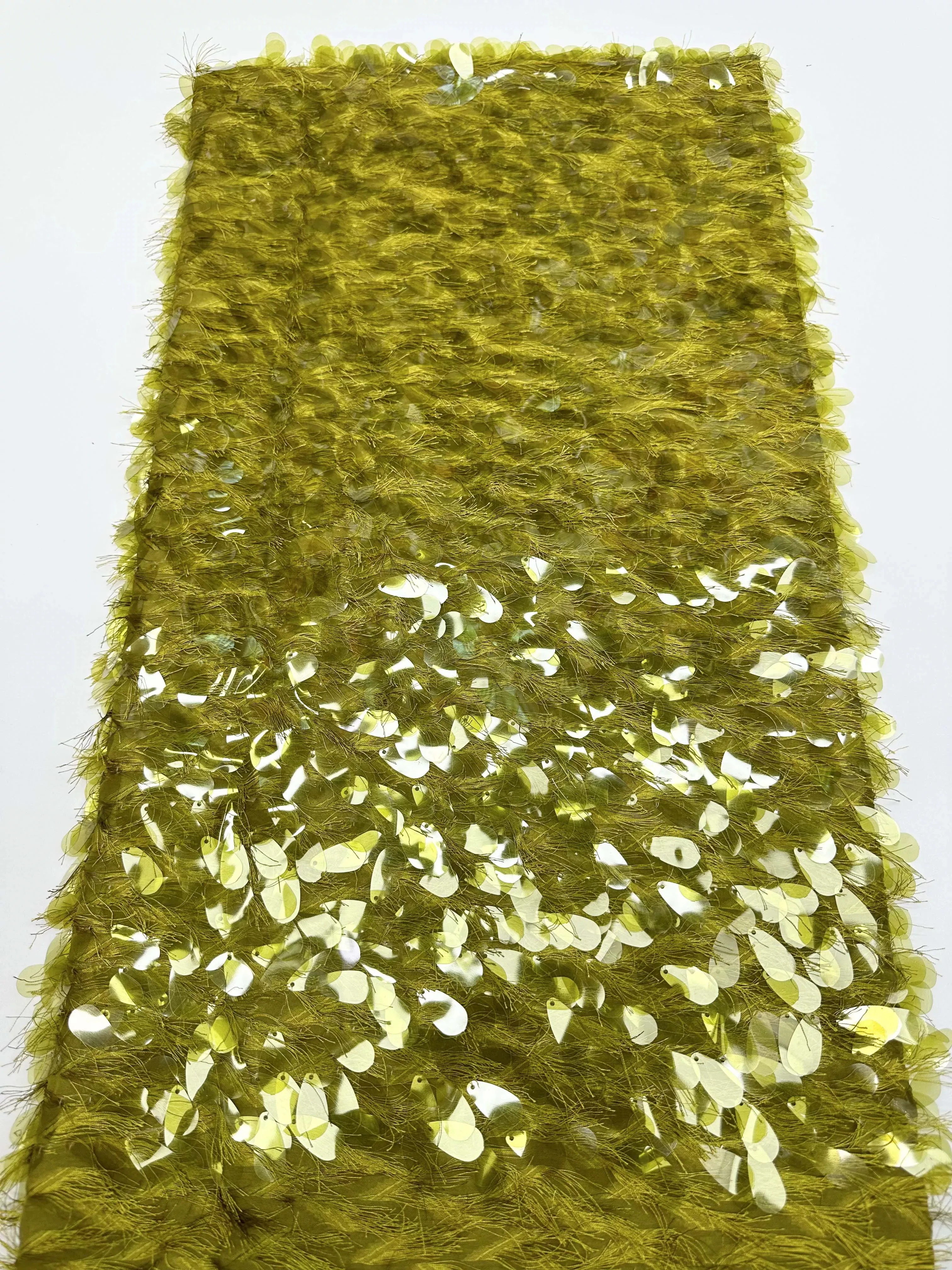 1yar 3D tassel sequin embroidery tissu new mesh fabric Fashion Stage Dress clothing Designer matirial fabric for dress