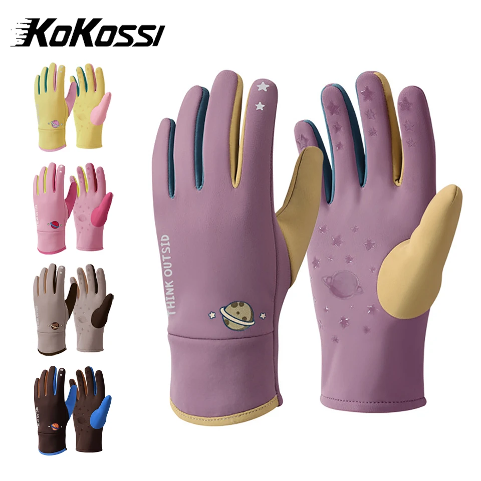 

NOFOXO Winter Children's Sports Gloves Cold Weather Windproof Warm Riding Gloves Anti-Slip Cartoon Printed Outdoor Cycling