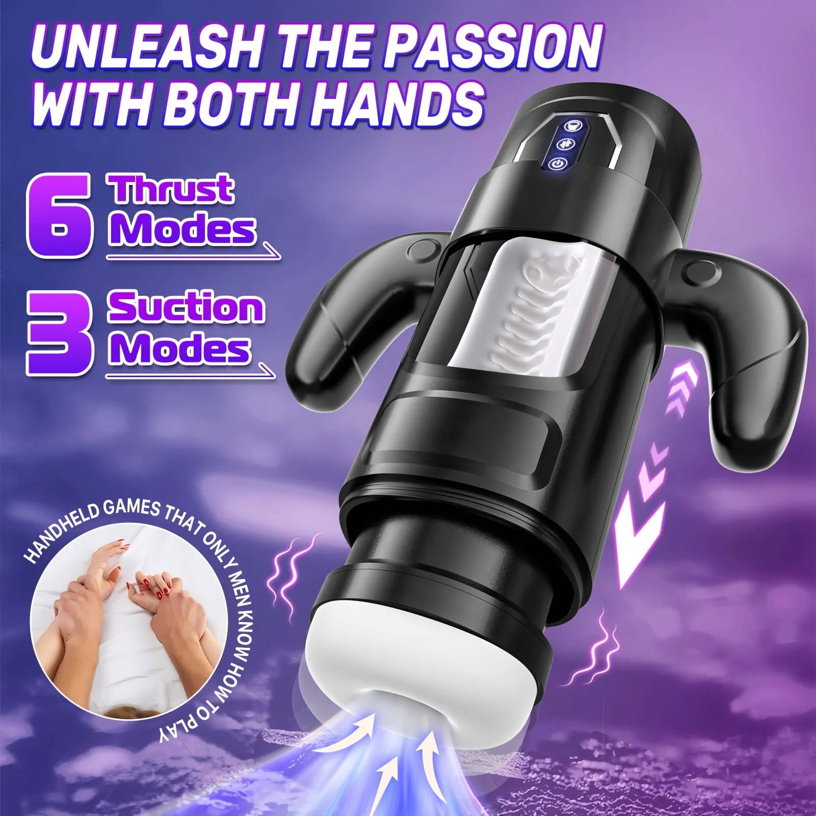 USB قابلة للشحن هزاز التلقائي مص ذكر جهاز استمناء مع مقبض 6 Thrusting و 9 طرق تهتز الرجال الكبار الجنس