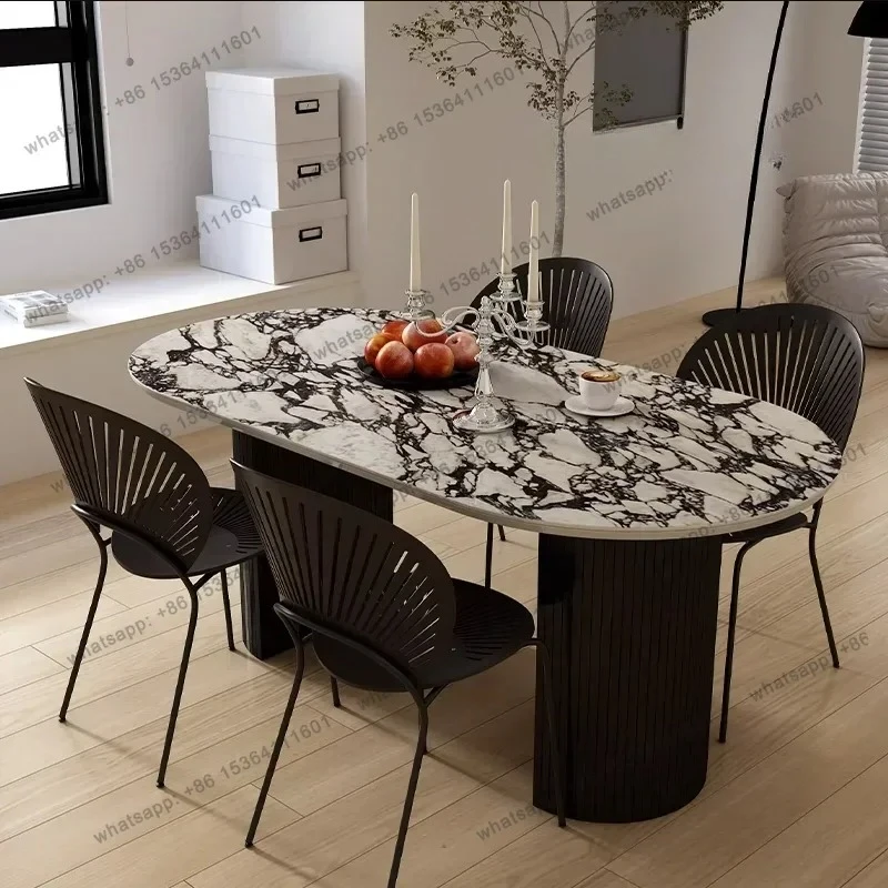 

French Marble Dining Table Rock Slab Dining Table European Light Luxury Small Apartment Retro Medieval Oval Dining Table