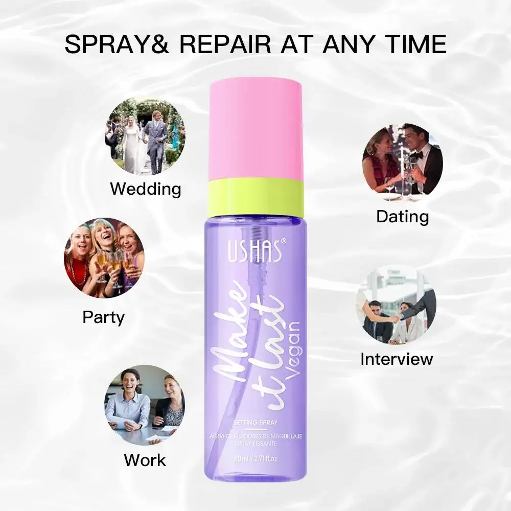 Spray utrwalający makijaż 80ml, kontrolujący wydzielanie sebum, wodoodporny, nawilżający, długotrwały, nie rozmazuje się.
