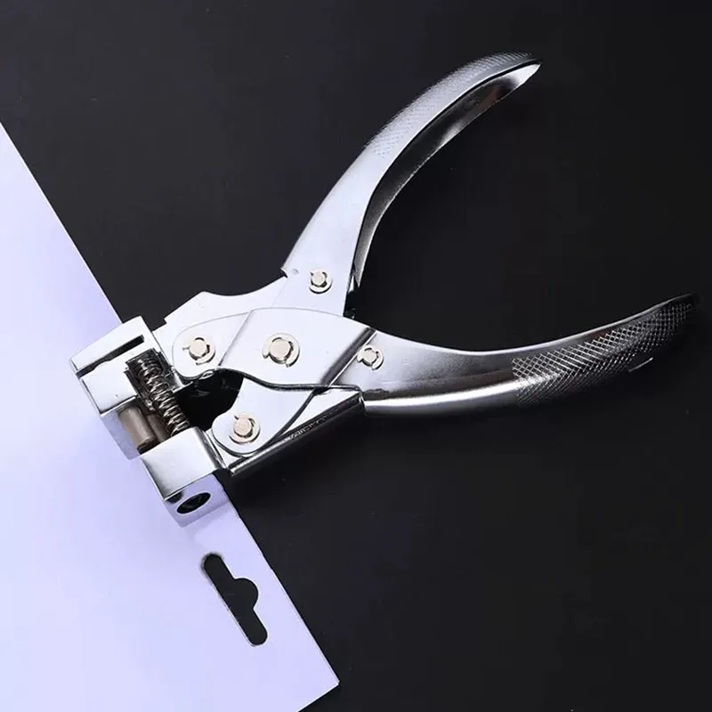 Airplane design hole punch pliers creates T hook openings for ID badges instruction tags and vacuum pouches