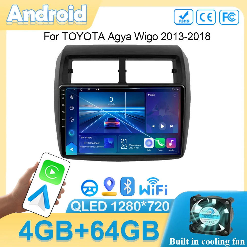 

Автомобильный радиоприемник Android14 для TOYOTA Agya Wigo 2013-2018, навигация GPS, стерео, Автомобильный мультимедийный плеер, беспроводное устройство, wi-fi, Carplay, ЦП, DVD