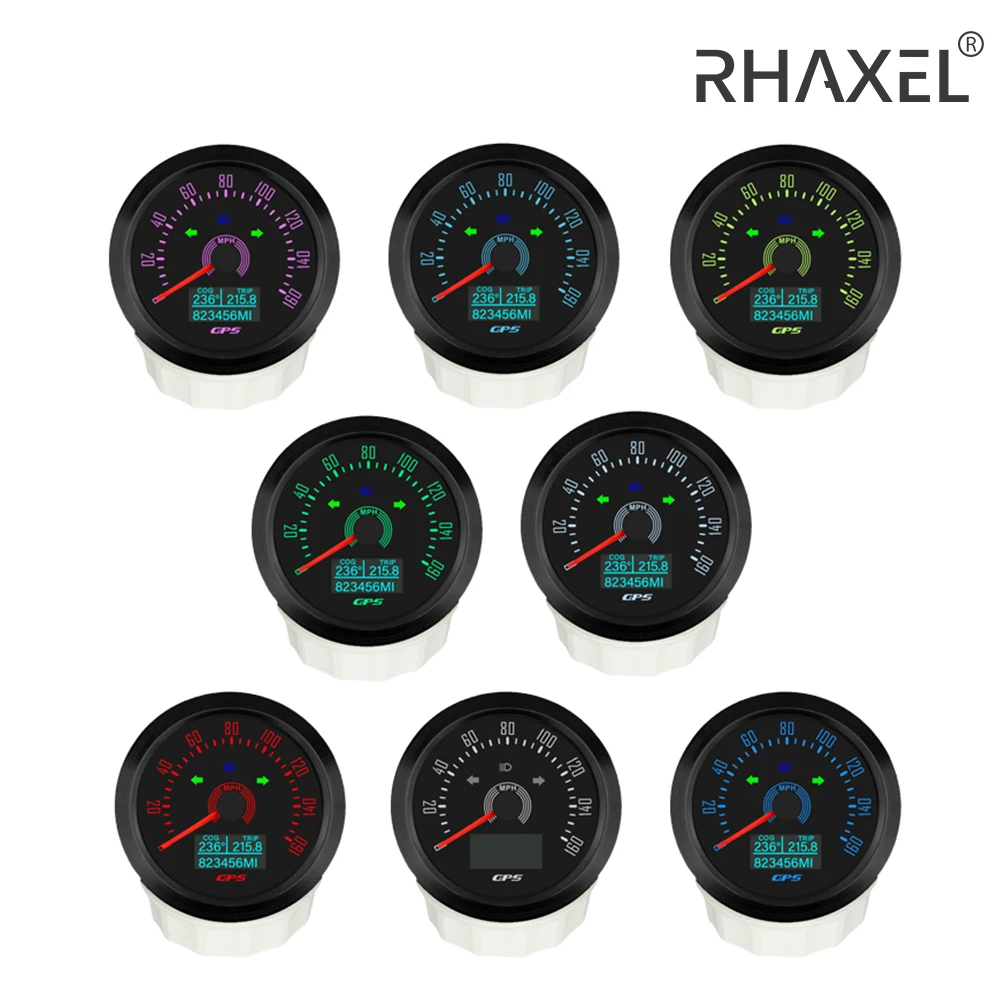 RHAXEL 85mm GPS Speedometer 0-200km/h 0-160MPH with Left Right Turn Light High Beam 7 Colors Backlight for Car Boat Truck