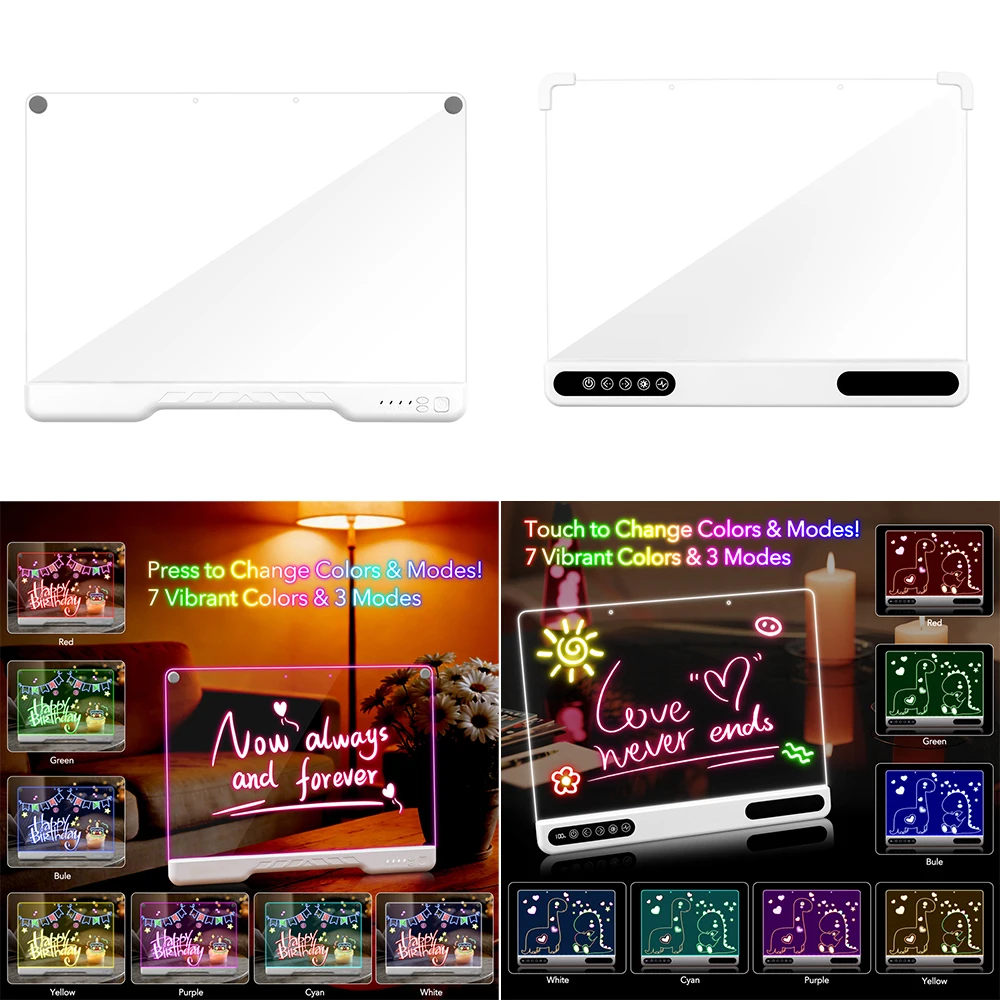 

Rewritable Drawing Board Light Up Acrylic Message Board Diy Led Board with 7 Colorful Pens for Home/office/christmas Decor Gifts