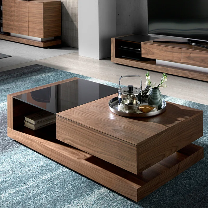 

Black walnut all solid wood coffee table living room storage square tea table