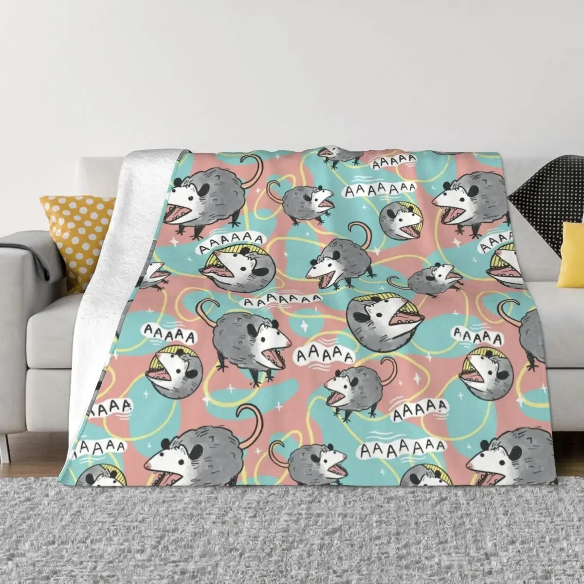 Opossum Cartoon Plaid Blankets Sofa Cover Flannel Textile Decor Animal Collage Gifts Throw Blanket for Bed Couch Bedding Throws