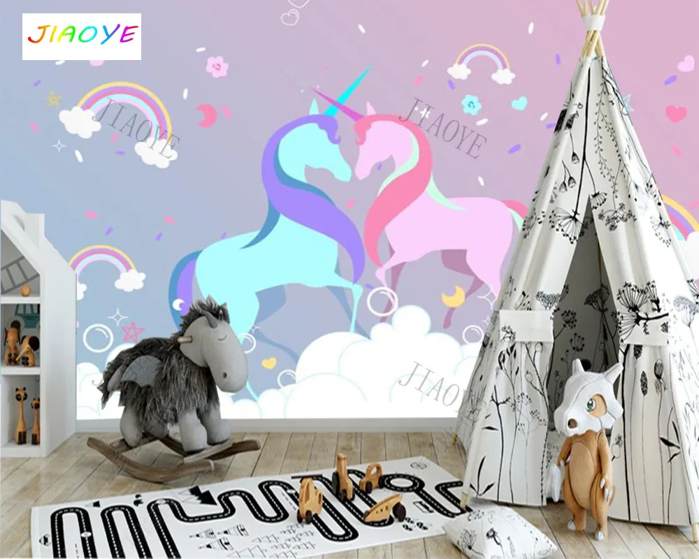 

Custom Cartoon unicorn rainbow cute pink Kids Room Wallpaper Mural Living Room TV Wall children Bedroom Wallpaper Home Decor