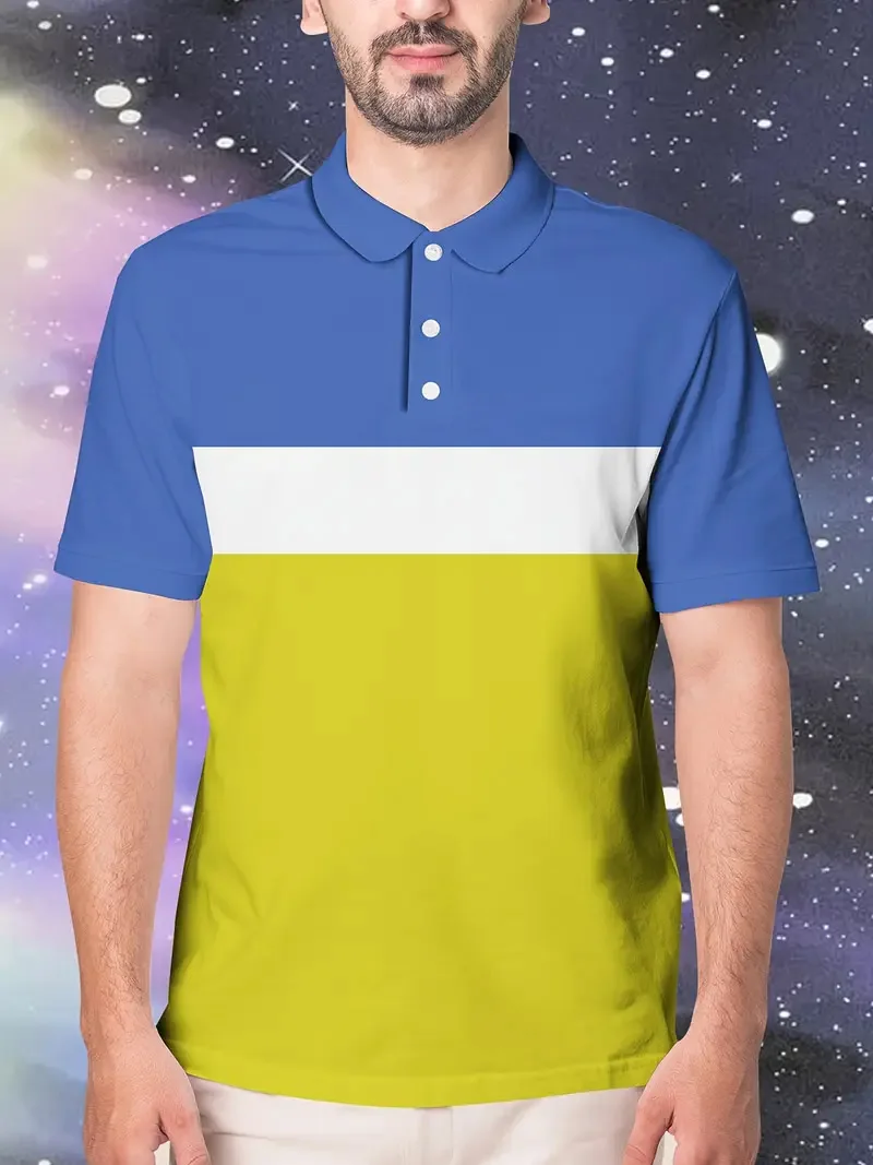 Men's fashionable and casual new polo shirt, embellished with contrasting striped design, suitable for daily casual wear