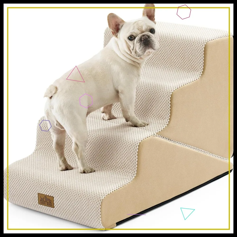 

3-Step Dog Stairs for Small Dogs, 2 in 1 Transformable Pet Steps for Couch and Bed, 15.7" H, Beige
