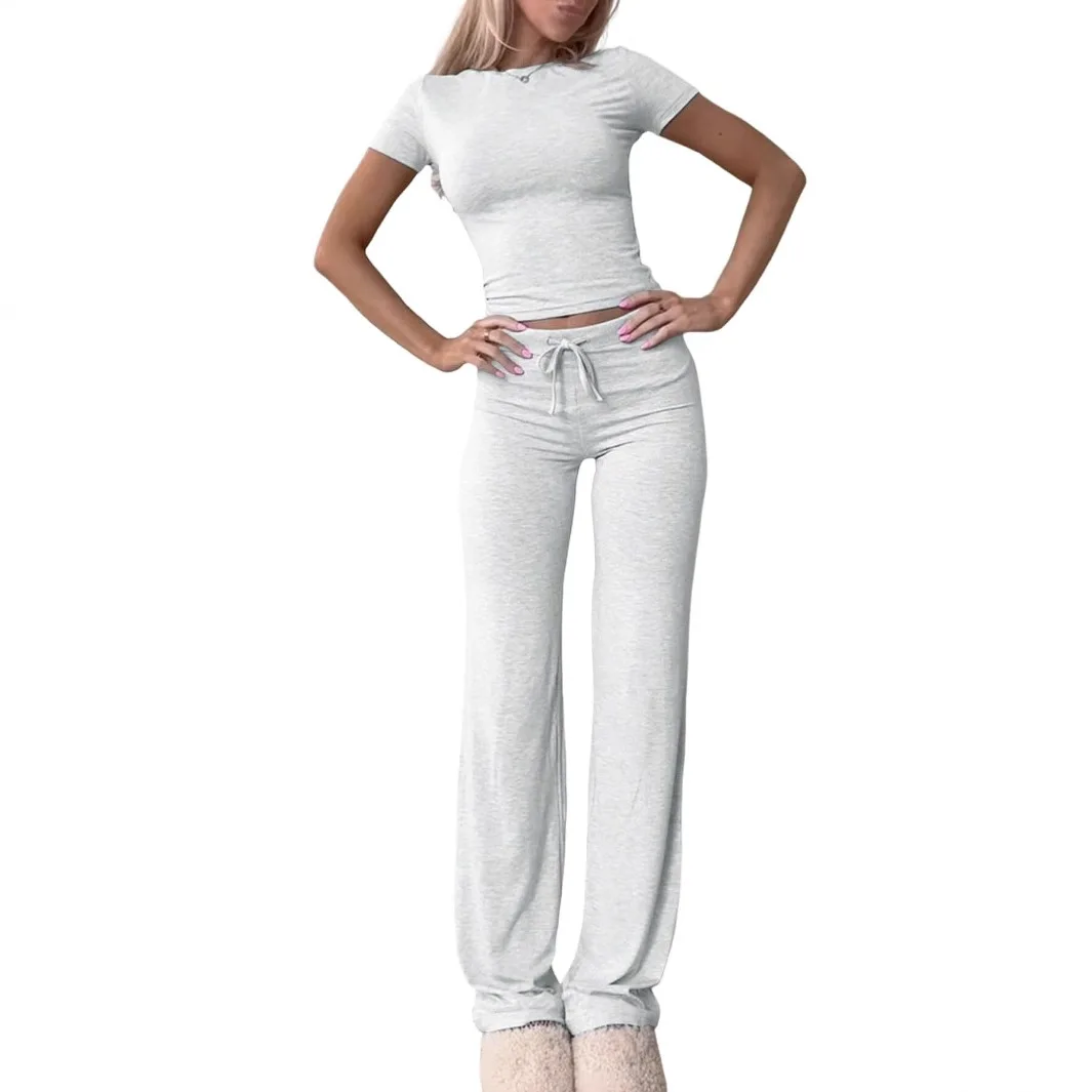 2 Pieces Women Sets 2025 New Fashion Casual Europe Short-Sleeved Tops+Long Pants Sportswear Yoga Wear Women's Clothing