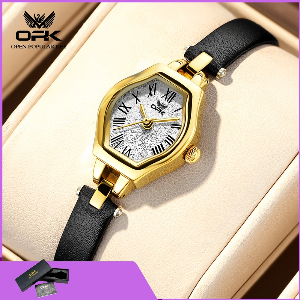 

OPK 6081 Classic Women's Quartz Wristwatch Original Leather Strap Simple Slim Dress Watch for Ladies Elegant